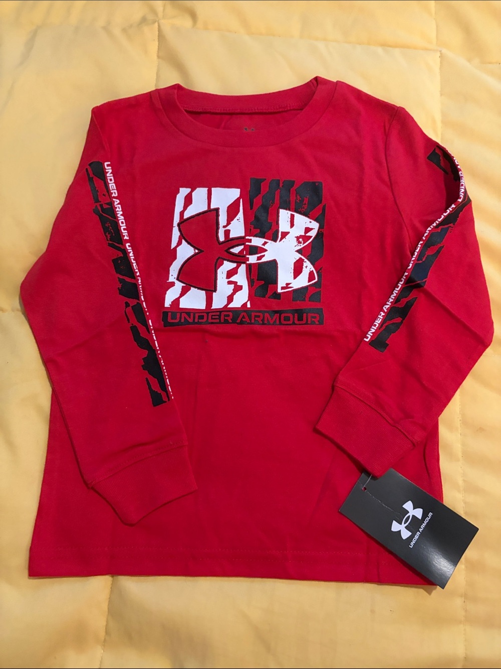 Under Armour Red Long-Sleeve Tee with Black & White Logo
